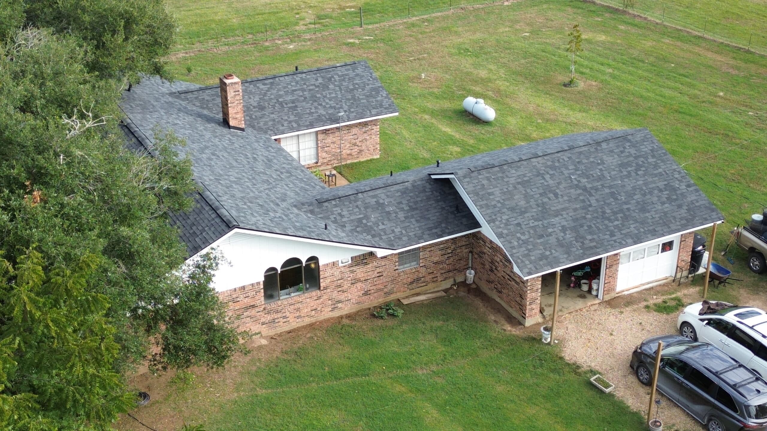 Completed composition roof — aerial view
