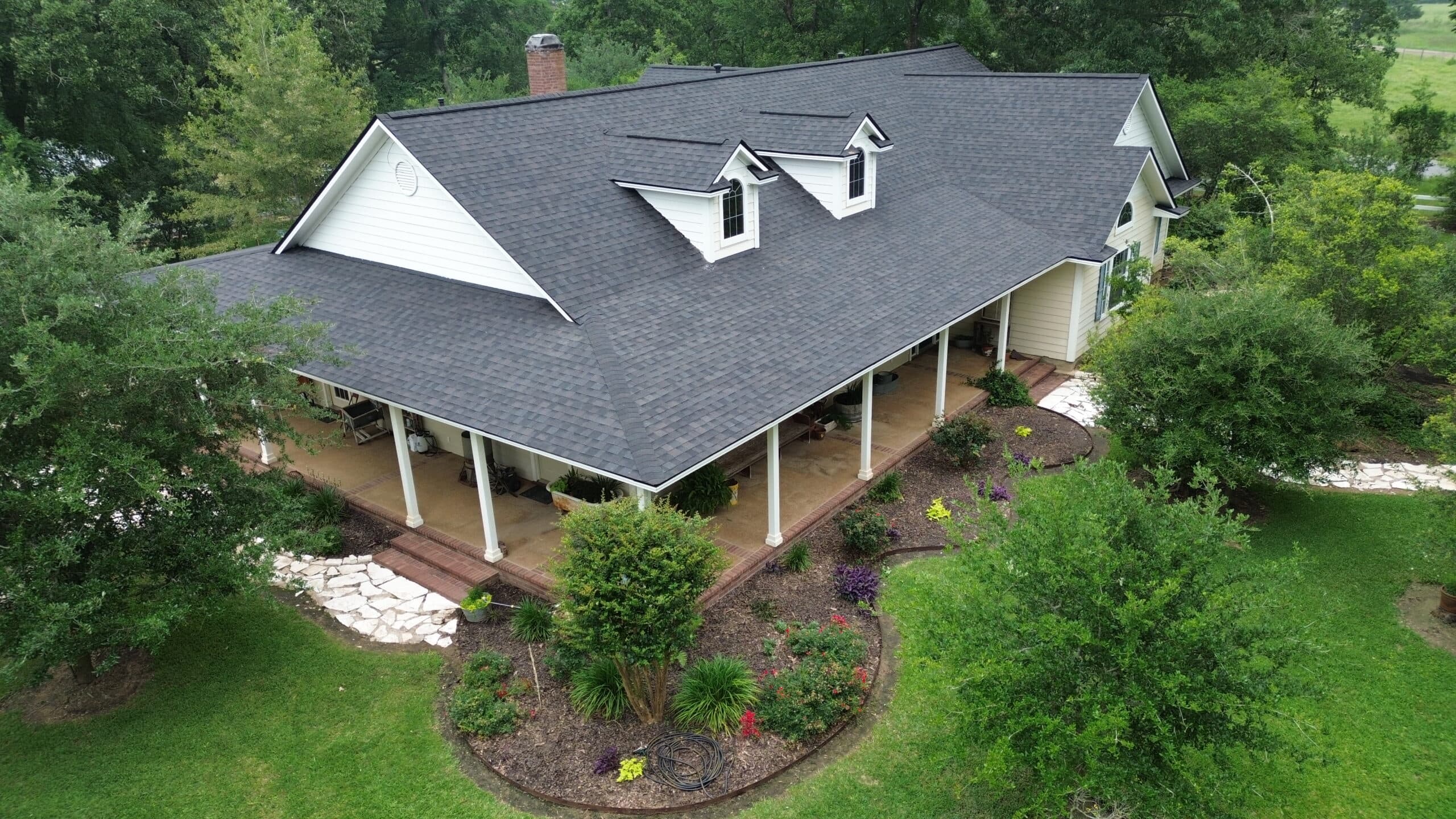Drone view of finished shingle roof