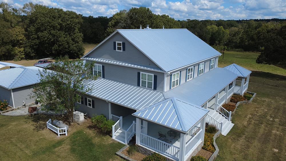 Standing seam metal roof aerial view