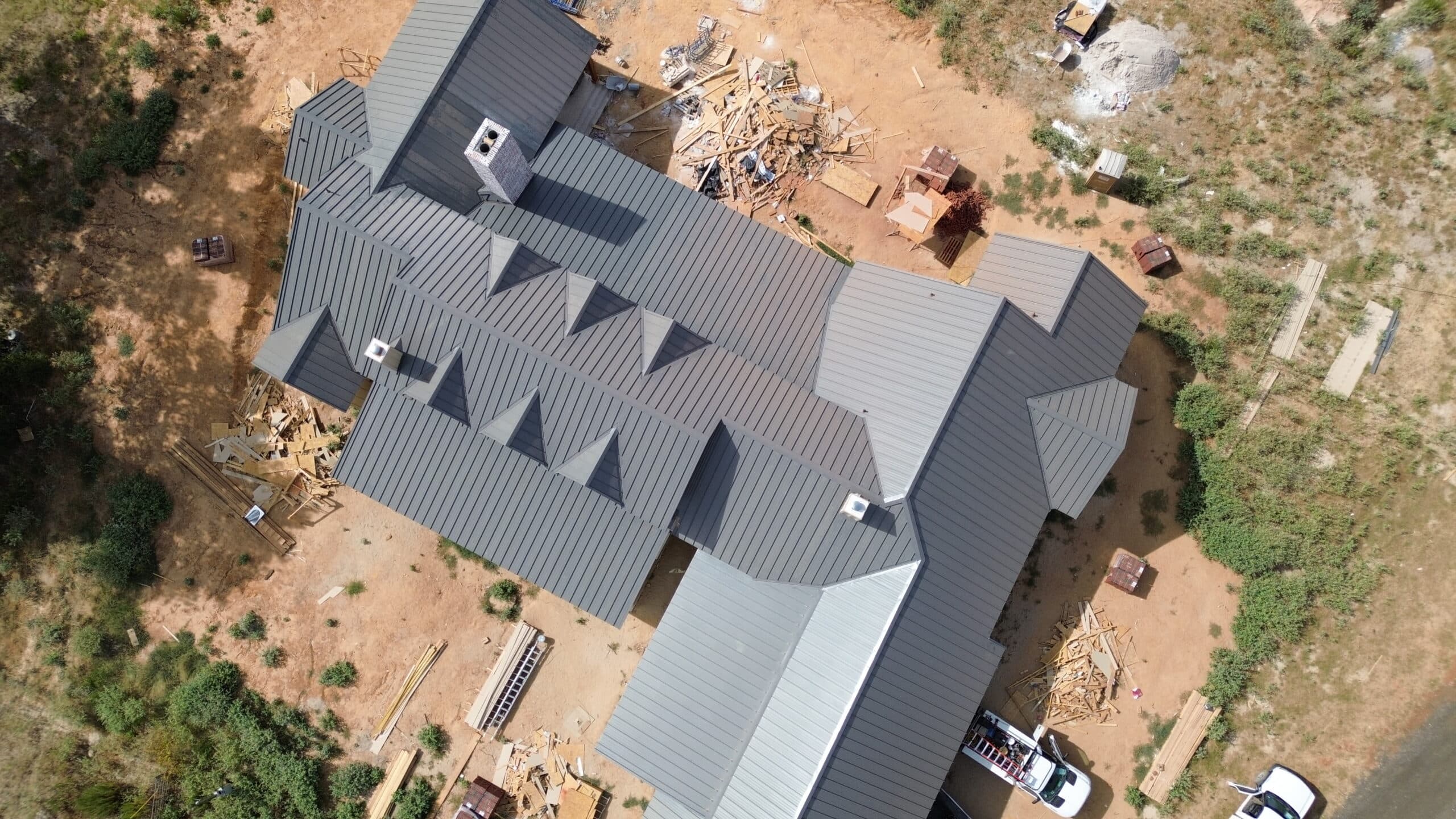 Completed metal roof — drone shot