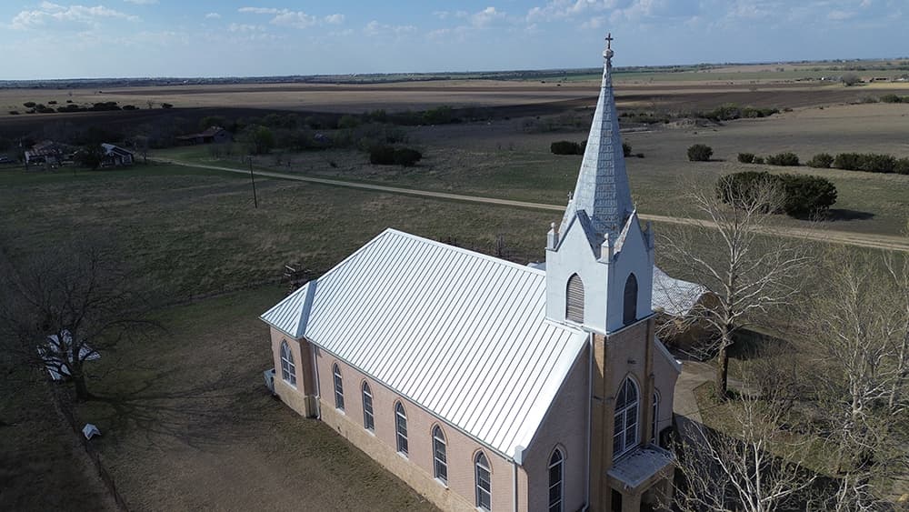 Metal roofing project aerial view