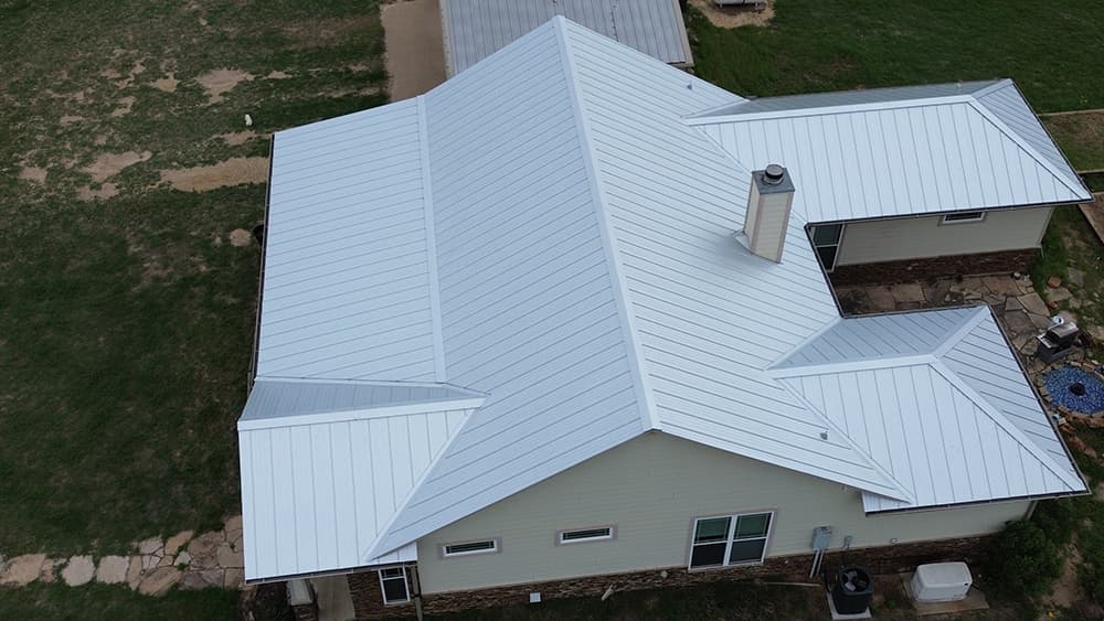 Completed standing seam roof — drone shot